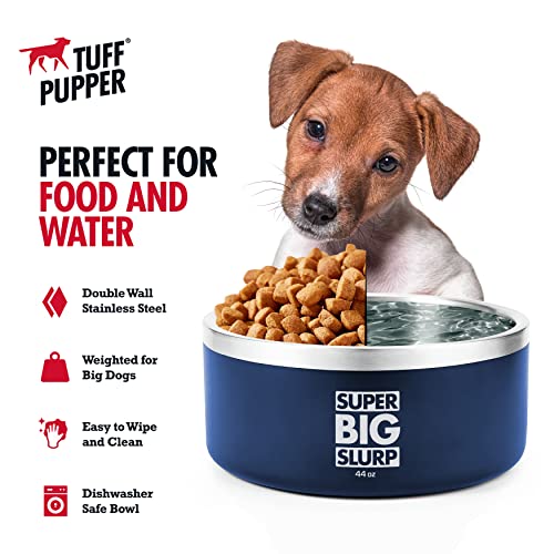 Tuff Pupper Heavy Duty Insulated Dog Bowl | Double Wall Stainless Steel Dog Food Dish | Non-Slip Spill Proof Dishwasher Safe Cat Bowl | Water Dish for Feeding Large Medium Small Pets (44oz, Blue) - color: Midnight Blue, size: 44oz