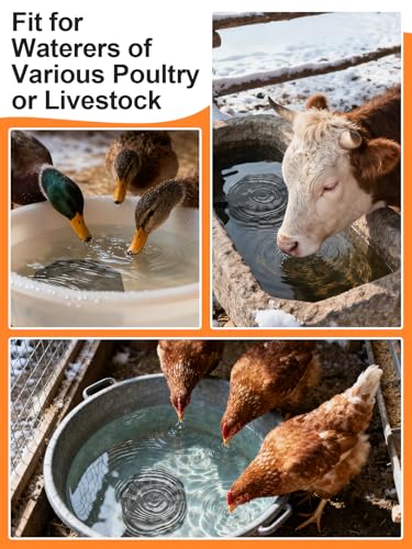 Apipi 250W Submersible Chicken Waterer Heater- Thermostatic Control Deicer for Max 25 Gals Water Capacity, Energy-Saving Rust-Proof Chicken Coop Poultry Water Heaters for Duck Goose Bird Livestock