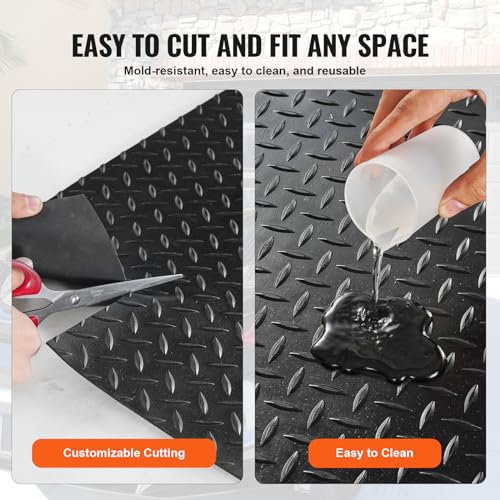 VEVOR Diamond-Plate Rubber Flooring Roll, 3 mm x 4 ft x 6 ft Garage Floor Mat, SBR Rubber Garage Flooring Roll, Easy to Clean, Diamond Plate Rubber Mat for Under Cars, Garage Industry Gym, Black - size: 4 ft x 6 ft