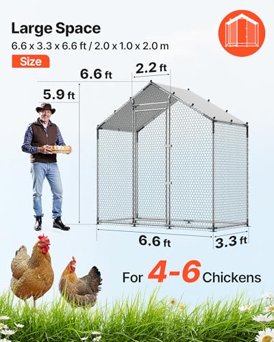 VEVOR Large Metal Chicken Coop,6.6 x 3.3 x 6.6 ft, Walk-in Chicken Run House with Waterproof Cover & Sturdy Frame, Spire Roof Poultry Cage Duck Pen for Rabbit Hen Goose Outdoor Backyard Farm Use - size: 78.7"L x 39.4"W x 78.7"H