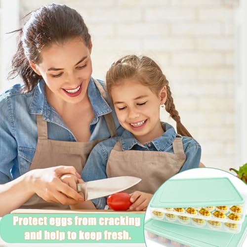 2PCS Deviled Egg Containers with Lid,Portable Storage Carrier Egg Holder,Stackable Plastic Egg Tray Carrier for Kitchen,Fridge,Keep Fresh,Easter(48 Eggs) - style: Green-48 eggs