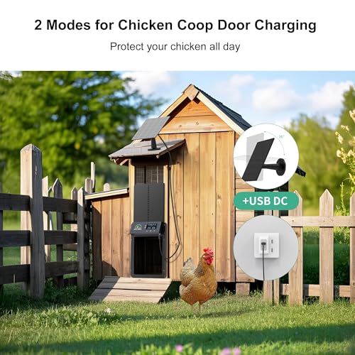 Automatic Chicken Coop Door,Multi-Modes for Chicken Door,Auto Chicken Coop Door with Anti-Pinch Feature,Automatic Coop Door with LCD Display,Run Chicken Automatic Door with Timer & Light Sensor - color: Black