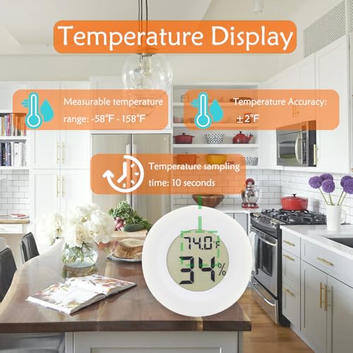 6-Pack Mini Round Hygrometer Thermometer Digital LCD Monitor Indoor Outdoor Humidity Meter Gauge Temperature for Humidifiers Greenhouse Reptile Fahrenheit Celsius White
