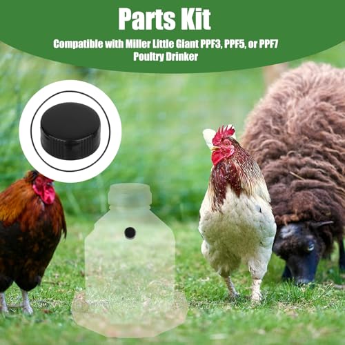Poultry Fountain Renewal Waterer Parts, Compatible with Miller PPF3 PPF5 PPF7 10 Plastic Replacement Cap 4 O-Ring Chicken Poultry Feeder Fountain Renewal Parts Kit 3/5/7 Gallon