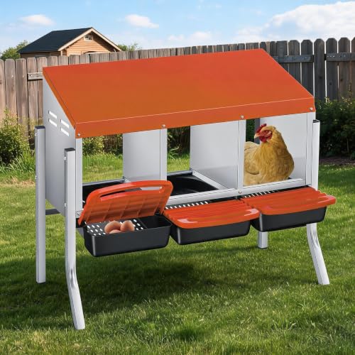 Garvee 3-Hole Rollaway Chicken Nesting Box for Hens –Chicken Nest Box with Removable Trays, Easy Egg Collection & Cleaning, Wall Mount or Freestanding, Sturdy Chicken Laying Boxes, Orange - color: Orange-3 Hole with leg