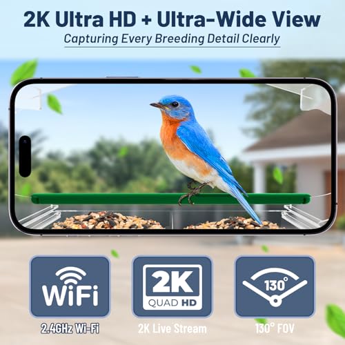 Window Bird Feeder with Camera, 1080P HD Birds Feeder with Night Vision, Real-Time APP Control, Weatherproof Clear Acrylic Birdhouse for Window, Bird Watching Gifts for Nature Lovers