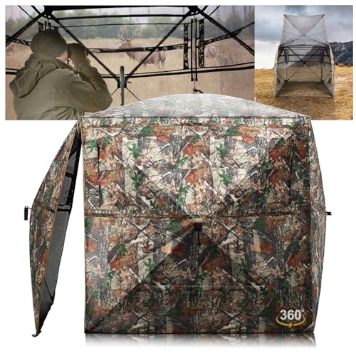 Portable Hunting Blind - 270°/288°/360°See Through with Floor Mat Dual Door - size: 360° Flip-Up Door(2-3 Person)