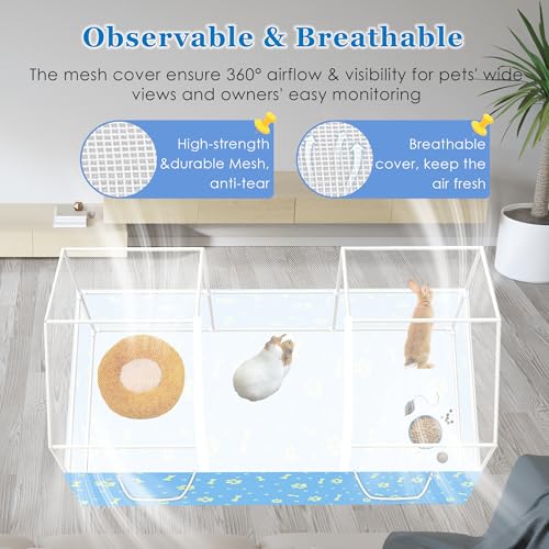 Rabbit Cage, 48" x 24" Large Pet Playpen Enclosure for Small Animal- Guinea Pig, Hamster, Bunny, Puppy, PVC Frame Chicken Coop with Waterproof Tarp & Mesh Cover Indoor Outdoor