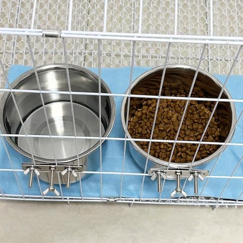 2 Pack Large Dog Water Food Bowls, Dog Crate Water Bowl No Spill, Water Bowl for Crate Cage Accessories, Kennel Water Bowls Hanging, Stainless Steel Dogs Bowls Dish Coop Cup for Large Medium Breeds