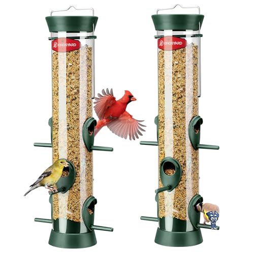 Kingsyard 2 Pack Tube Bird Feeders for Outdoors Hanging | 6-Port with 360° Feeding, No-Spill Design, 2 lb Seed Capacity, Attracts Finches & Songbirds, Garden & Backyard Decor, Green - color: Green