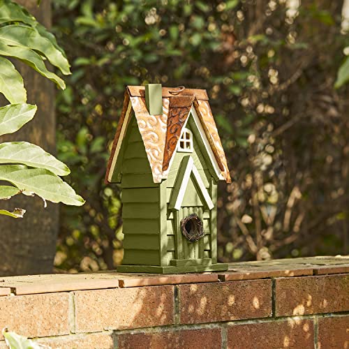 Glitzhome Bird Houses for Outdoors, Hand Painted Distressed Wooden Bird House Hanging Garden Birdhouse for Outside, Decorative Birdhouses for Bluebird Hummingbird Wren Finch Cardinals Cedar 12" H - color: 12"H Green