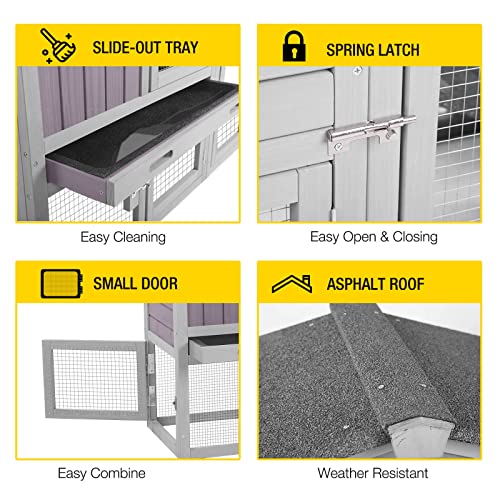 Aivituvin Rabbit Hutch Chicken Coop Bunny Rabbit Cage Duck House with Run Waterproof Roof for Outdoor, Plastic Tray, Expandable Design 114" LX21 WX33 H - size: 114" L x 21" W x 33" H