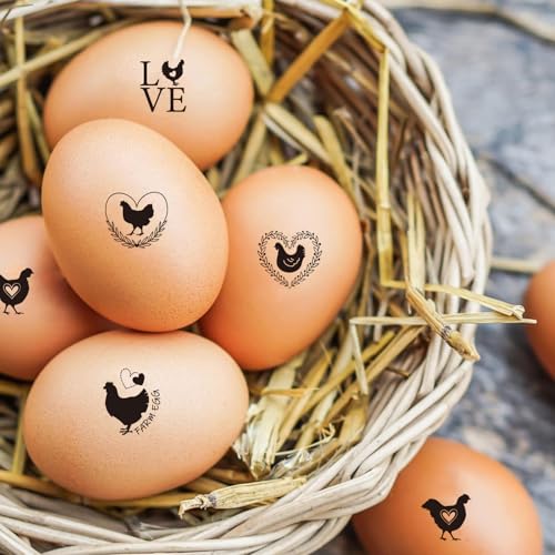AHANDMAKER 5 Styles Fresh Egg Stamp Mini Cartoon Hen and Love Heart Stamps Wooden Egg Stamp Decorative Hen Label Stamps for Egg Famers and Owners, Farm Supplies Card Making(No Ink Include) - style: Chick