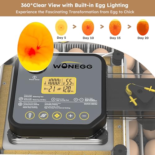 Egg Incubator for Hatching 48 Chicken, Duck, Quail & Goose Eggs – Automatic Egg Turner, Humidity & Temperature Control, Built-in LED Candler, Auto Water Refill, 360° Clear View Digital Poultry Hatcher