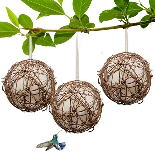 GUTE Globe Hummingbird Nesters 3Pcs Natural Material Refillable Ball | Natural Nesting Material,Refillable Design,Weather-Resistant,Quick-Dry,Hanging Station,For Wrens/Finches,Indoor/Outdoor. - size: 3Pack