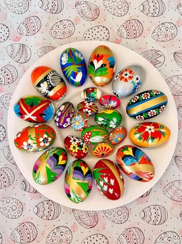 Pisanki Easter Eggs Set of 12 Medium, Polish Easter Decor and Rustic Easter Eggs for Spring Tabletop Display and Festive Home Decor Handcrafted in Poland - size: Set of 12 Medium