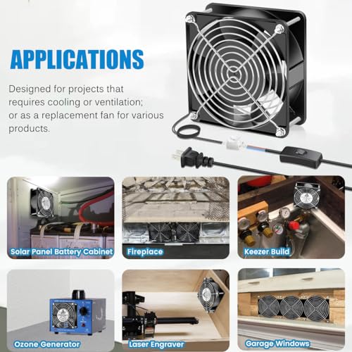GDSTIME AXIAL 12038 Muffin Fan, 120V AC 120mm x 38mm, Dual Ball Bearing | 110V 115V, 120x120x38mm, Aluminum Frame, High Speed, for Generator Box, Air Hockey Table Cooling Ventilation Exhaust - size: 120x120x38mm