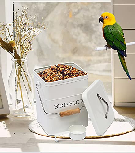 Morezi Bird seed and feed storage tin with lid Included - white-coated carbon steel - tight fitting lids - storage canister tins - White - color: White