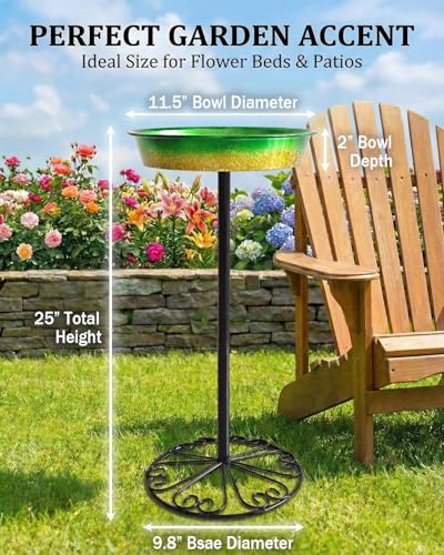 Bird Bath for Outside Standing Metal Hummingbird Bird Bath Peacock Green Gradient Outdoor Birds Feeder Birdbath 11.5” Detachable Bowl Freestanding Birdbath for Garden Lawn Patio Yard Art Decor 25” H - color: Peacock Green Gradient