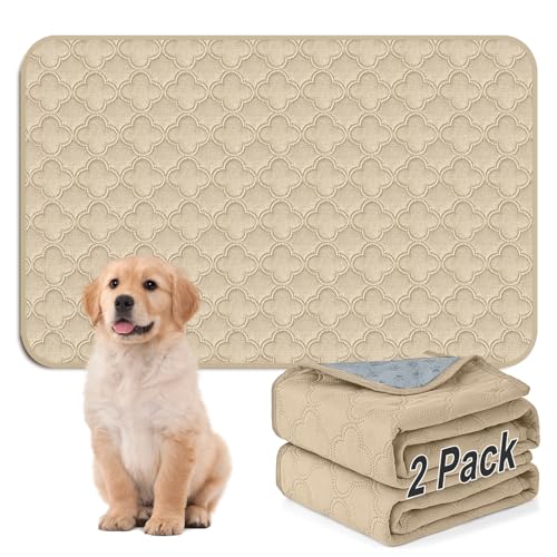 FunFurry Washable Pee Pads for Dogs - 2 Pack Reusable Puppy Pads，Waterproof Training Pads，Guinea Pig Cage Liner, Puppy Pee Pads with Non-Slip Backing (Cream, 36" X 48" - 2 Pack) - color: Cream, size: 36" X 48" - 2 Pack