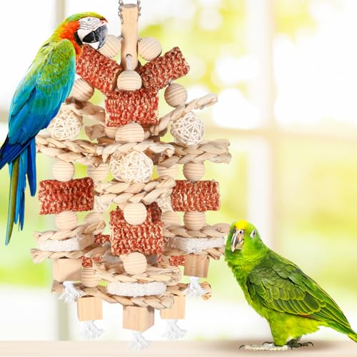 Bird Toys - Natural Corn Cob and Loofah Slices for Large Parrots, Like African Grey, Macaws, Cockatoos and Amazon Parrot - Wooden - color: Wooden