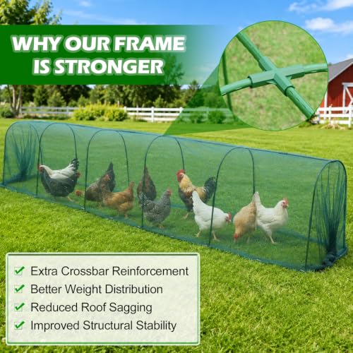 Chicken Tunnel for Backyard Poultry, 14.2FT Chicken Run Tunnel Extension with Reinforced Steel Frame & Protective Mesh, Flexible Coop Pathway for Chickens, Ducks and Small Animals