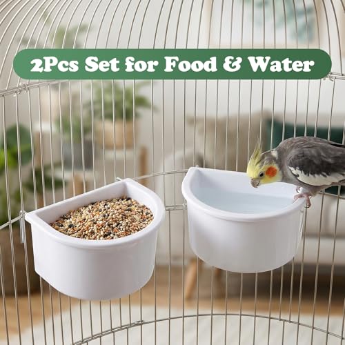 2 Pieces Bird Feeding Dish Bird Cage Accessories, Easy to Install, Hanging Feeding Bowl Parrot Cage Feeder Sturdy for Budgie, 10.9cmx9.8cmx5.4cm