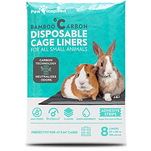 Paw Inspired Disposable Cage Liners, 47x26 Inch (Midwest), 8 Count | Bamboo Charcoal Odor Controlling, Super Absorbent Pads For Guinea Pigs, Ferrets, Rabbits, Hamsters, Small Animals - size: 47x26" (Midwest) - 8 ct