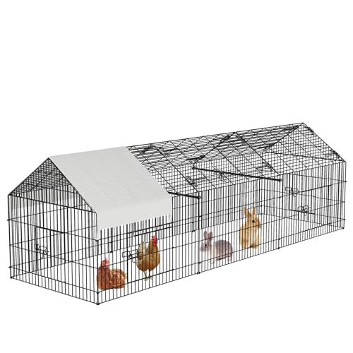 Large 130" Metal Chicken Coop Run with Waterproof Cover – Portable Outdoor Poultry Cage, Rabbit Hutch, Duck House, Pet Playpen – Easy Assembly, Secure Lock, 4-Door Design, All-Weather Enclosure