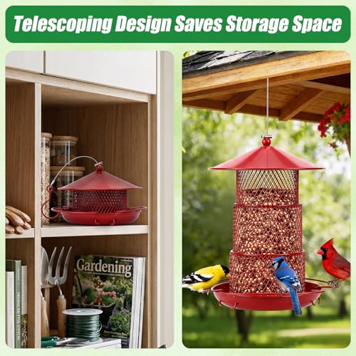 SiliFine 2 Pack Red Metal Bird Feeder for Outdoor Hanging 4 Lbs Large Capacity Squirrel Proof Wild Bird Feeder Heavy Duty Metal for Finch Cardinal Blue Jay Outside Garden Yard Decor