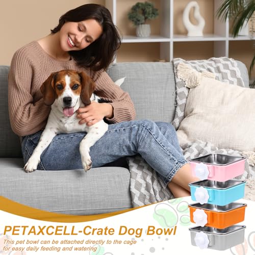 Crate Dog Bowl, Removable Stainless Steel Pet Cage Hanging Anti-Overturn Food Water Feeder Cage Cup (2Pcs, Square, Pink/Light Blue, 17.7oz), Intended for Puppies/Cat/Rabbit/Bird - color: Pink/Light Blue, size: 5.7"(17.7oz)
