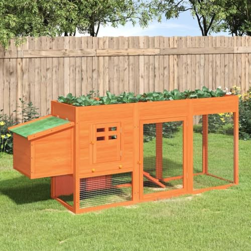Wooden Chicken Coop, Outdoor Poultry Cage Hen House with Wire Fence, Solid Pine Wood Small Animal Hutch for Backyard and Garden, Rectangular, 19.7 x 80.3 x 33.1 Inches