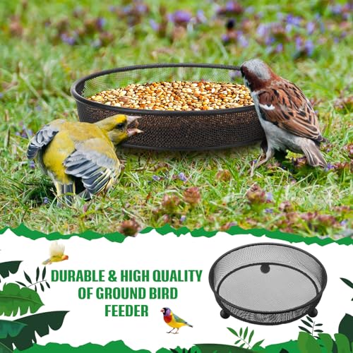 Nuogo 4 Pcs Ground Bird Feeder Tray 7 Inches Platform Bird Feeder for Outside Metal Squirrel Feeders Rust Resistant Mesh Seed Tray Garden Yard Decoration for Outdoor Wild Dove(Round) - style: Round
