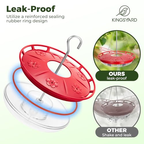 Kingsyard 2 Pack 16 OZ Saucer Hummingbird Feeders for Outdoors Hanging | 6 Bee Proof Feeding Ports, Leak-Proof Humming Nectar Bird Feeder, Ant Moat Easy Clean, Garden Décor Gifts, Oriole Feeders