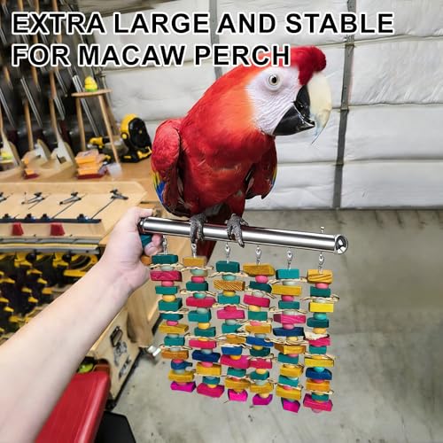 Stainless Steel Parrot Toy Hanging Rack, Large Bird Toy Stand with 6 Hanging Cables & Swivel Hooks, Chew Toy Holder for Macaws, Cockatoos, African Greys, Bird Cage Accessory for DIY Toy - color: SILVER