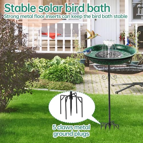 Solar Powered Bird Bath with Fountains for Hummingbirds,Stable Stylish Design with 5-Prong Base Stake Metal Bird Bath for Outside Yard Lawn Patio Garden - color: Green
