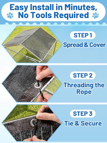 MEWTOGO 95% High Density Dog Kennel Shade Cover - 10x10ft Mesh Shade Cloth | Anti-Tear, Easy Setup, Provides Perfect Shade, for Garden Outdoor Patio Greenhouse Balcony Chicken Coop Pet Crate - size: 10x10ft