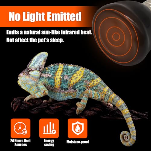 Mini Reptile Heat Lamp Bulb Ceramic Infrared Heat Emitter 4 Pack E26 | E27 No Light for Bearded Dragon Gecko Turtle Lizard Snake Chicken Brooder Nocturnal Terrarium Chameleon (50 Watts)