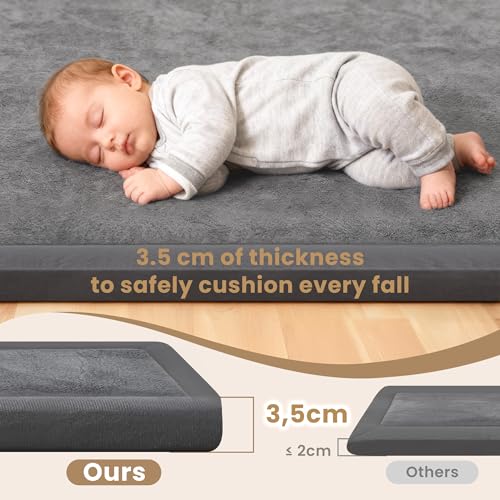1.3" Thick Baby Play Mat for Floor,71x79 Ultra Soft Elasti-Foam Mat | Tummy Time Mat for Kids Infants Toddlers Crawling,Non-Slip Playpen Mat for Living Room,Nursery Rug,Yoga,Tatami（Dark Grey） - color: Dark Grey, size: 71"×79"
