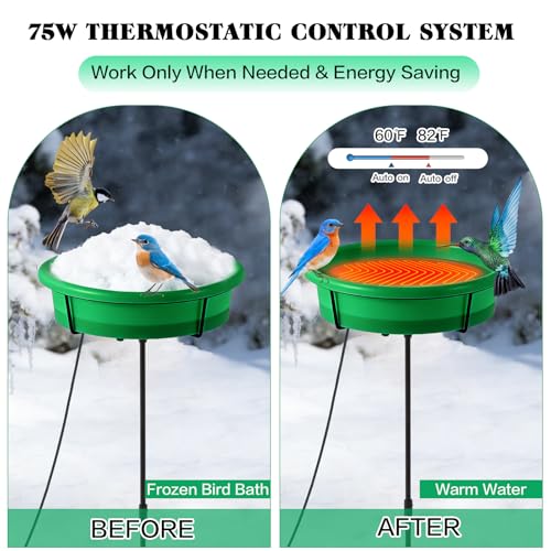 HRAYLTOP Standing Heated Bird Bath for Outdoors for Winter, 75W Heated Bird Baths with Detachable Power Cord,Thermostatic Control Available All Seasons for Garden Yard Patio Lawn（Green）