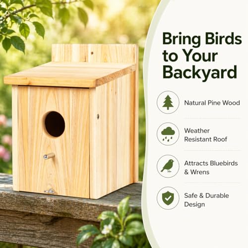 Wooden Bird Houses for Outside Birdhouses Nest Bluebird House for Cardinals Finch Wren Swallow for Garden Viewing 1B - size: 6inch×6inch×9inch