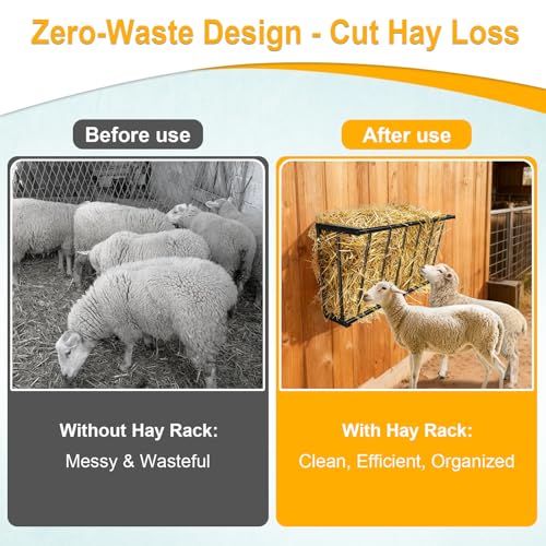 30" Wall Mount Hay Rack, 20 Gallon Capacity Livestock Feeder | Steel Hay Feeder& Blanket Holder , Metal Wall Hay Rack for Goats, Sheep and Storage