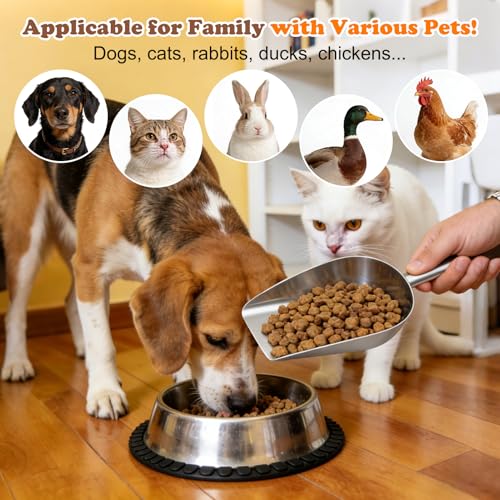 Dog Food Scoop Stainless Steel with Long Handle, Precise Measuring Cups | 1.5, 1 1/4, 1, 3/4, 1/2 Cup, Pet Scoop for Cats, Rabbits, Animals, Metal Spoon for Dog Food Storage (1.5CUP) - size: 1.5CUP