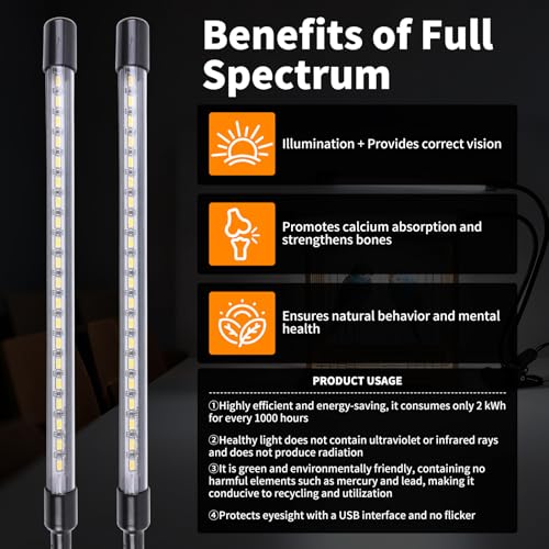 Bird Cage Light with Timer 10 Dimming Levels, 60 LED Beads, Bird Light Avian Lights for Birds Simulate Sunlight for Parrots & Pet Birds