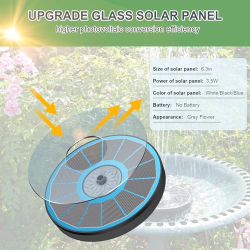 Yzert Solar Fountain for Bird Bath Direct Sunlight High Efficiency 3.5W Glass Panel Solar Water Fountain Outdoor Garden Flower (Blue) - color: Blue