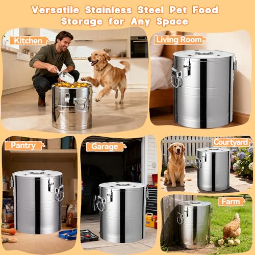40lb Dog Food Storage Container, Airtight Stainless Steel | Extra Large Capacity, Rust-Proof, Moisture-Proof, Deters Pets from Opening & Stealing Food, Easy to Clean, Keeps Food Crispy - size: 40lb