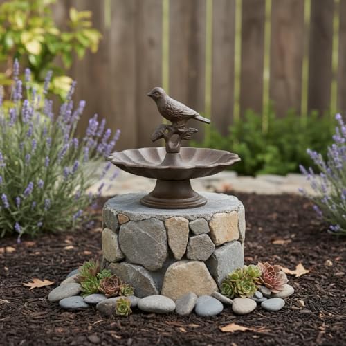 Comfy Hour Bird Bath Bowl, 6 Inch Cast Iron Mini Pedestal Feeder Dish, Antique Bronze Small Metal Tabletop Accent for Outdoors, Garden Porch and Patio Decor, 1 Unit