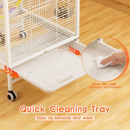 Bird Cage Large Flight Cage for Parakeet with Wheels Stand | Spacious bird cage with full view design, flight space layout and accessories for parakeet small bird daily living - size: 15.7"L x 15.7"W x 21.7"H