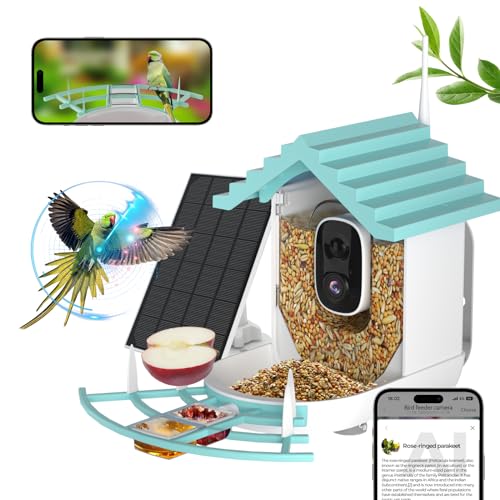 Smart Bird Feeder with Camera, Feeder with Wireless Camera | Ideal Gift for Bird Lover, Solar Powered, AI Recognition, Instant Notifications - color: Blue