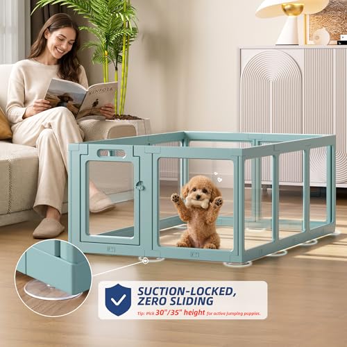 Clear Acrylic Dog Playpen Indoor, Puppy Cat Small Pet Play Pen, Pet Cat Playpen for Rabbits, Dog Fence Crate Kennel Whelping Cage (Green, 10 Panel) - color: Green, size: 24"H